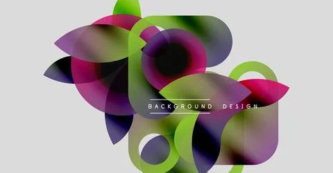 Abstract shapes overlap, creating vibrant color blends. Modern design elements Illustrazione stock