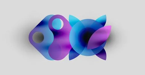 Abstract shapes overlap, creating vibrant purple, blue gradients. Soft shadows Stock Illustration