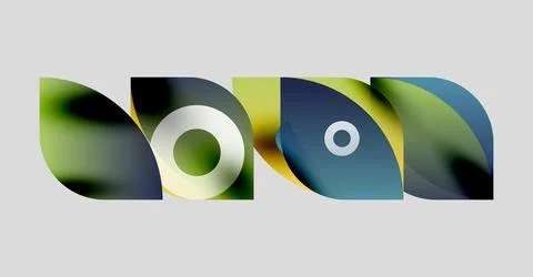 Abstract shapes overlap, creating vibrant color blends. Circles, curves, Stockillustratie