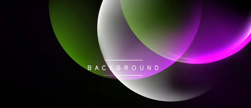 Abstract shapes overlap, creating vibrant gradients. Dark background emphasiz 库存插图