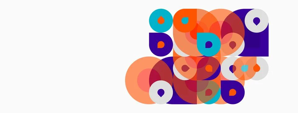 Abstract shapes overlap, creating vibrant composition. Orange, purple, teal 库存插图