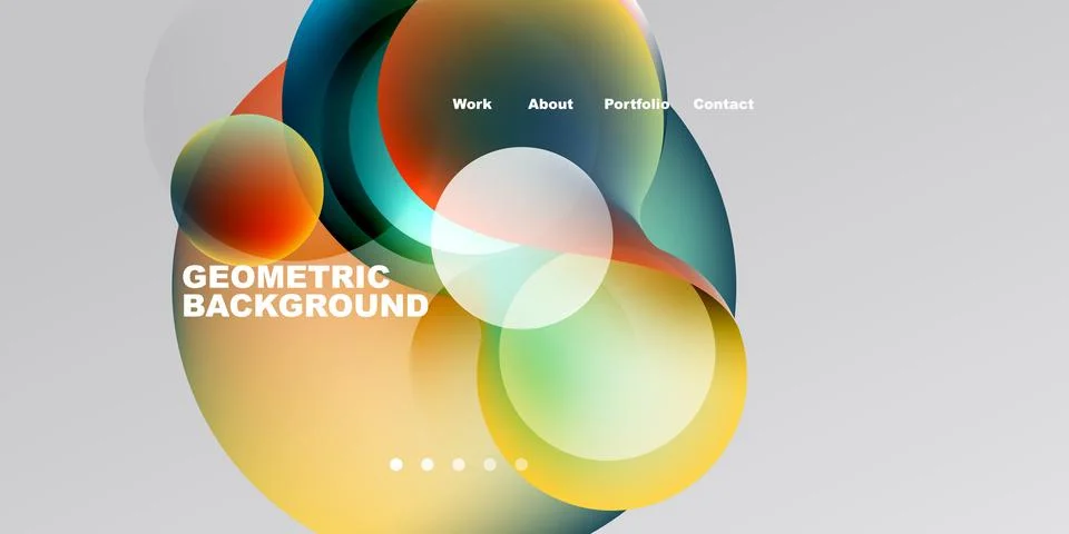 Abstract shapes overlap, creating vibrant color gradients. Text elements pr.. Stock-Illustration