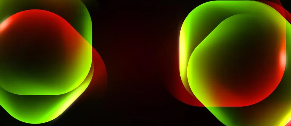 Abstract shapes overlap, creating vibrant red, green gradients. Dark backgrou Stock Illustration