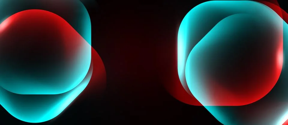 Abstract shapes overlap, creating vibrant red, teal gradients. Dark backgroun Stock Illustration