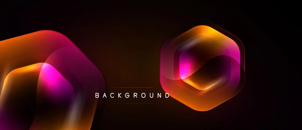 Abstract shapes overlap, creating vibrant gradients. Dark background emphasiz 스톡 일러스트