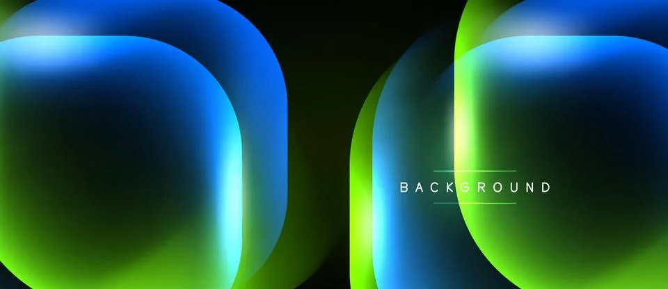 Abstract shapes overlap, creating vibrant blue, green gradients. Dark backg.. イラスト素材