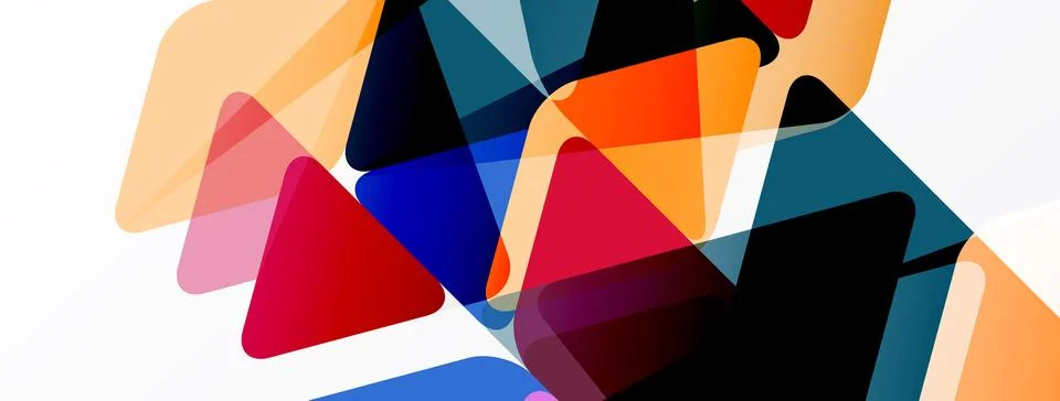 Abstract shapes overlap, creating vibrant color blends. Geometric forms sugge Stock Illustration
