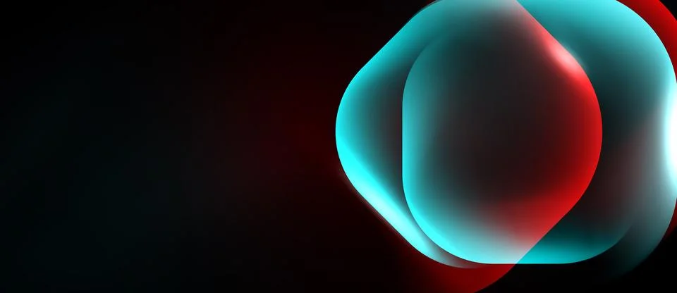 Abstract shapes overlap, creating vibrant blue, red, white gradients. Dark Stock Illustration