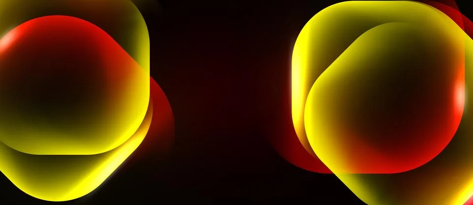 Abstract shapes overlap, creating vibrant red, yellow gradients. Dark backg.. Stock Illustration