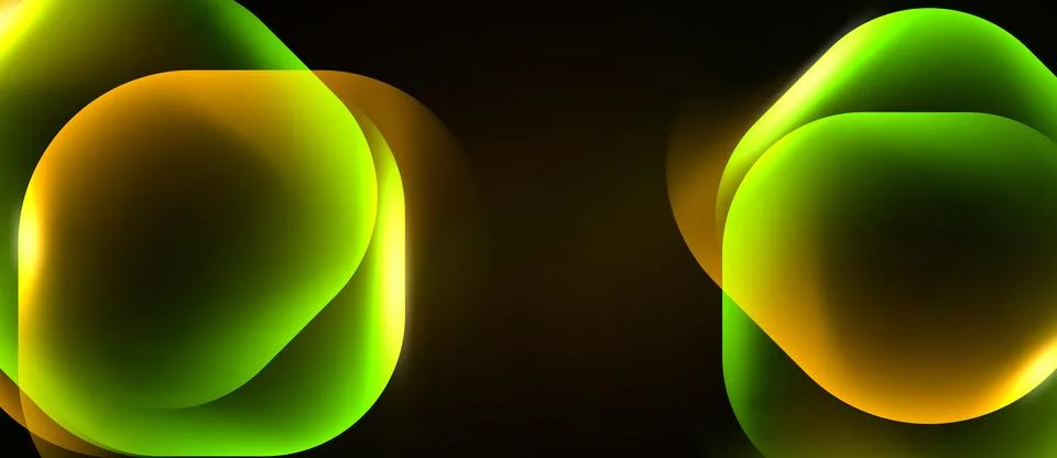 Abstract shapes overlap, creating vibrant green, yellow gradients. Dark Stock Illustration
