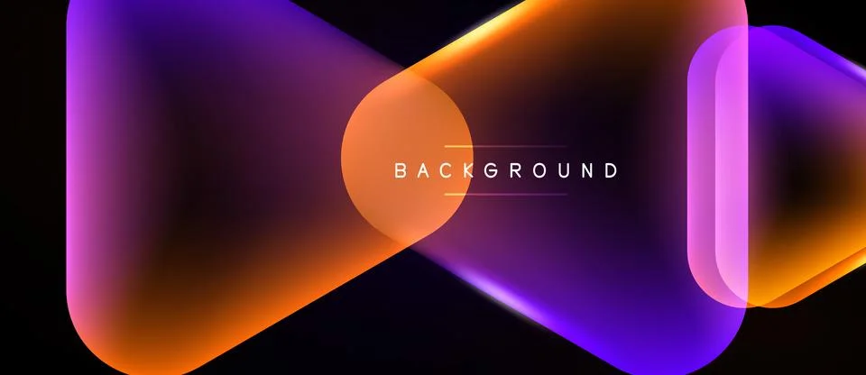 Abstract shapes overlap, creating vibrant orange, purple gradients. Text Stock Illustration