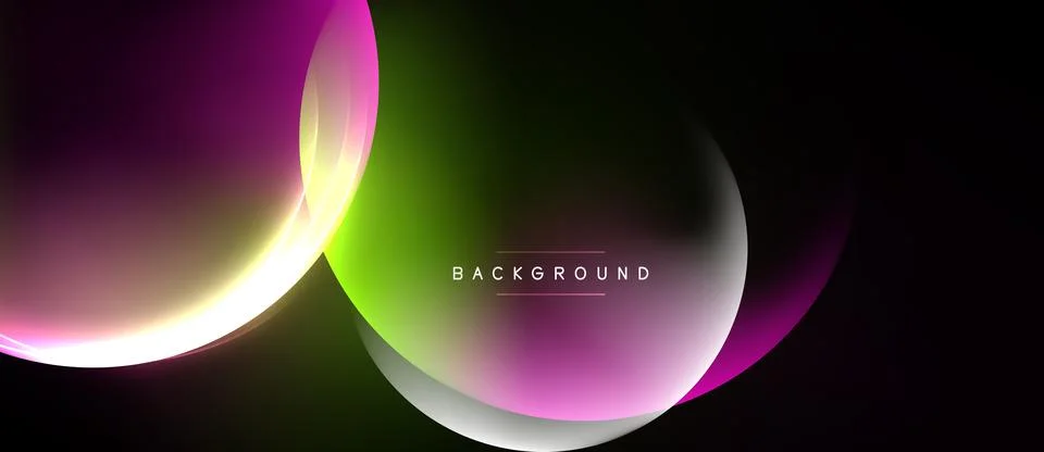 Abstract shapes overlap, creating vibrant gradients. Dark background emphasiz Illustrazione stock