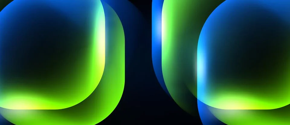 Abstract shapes overlap, creating vibrant blue, green gradients. Smooth Stock Illustration