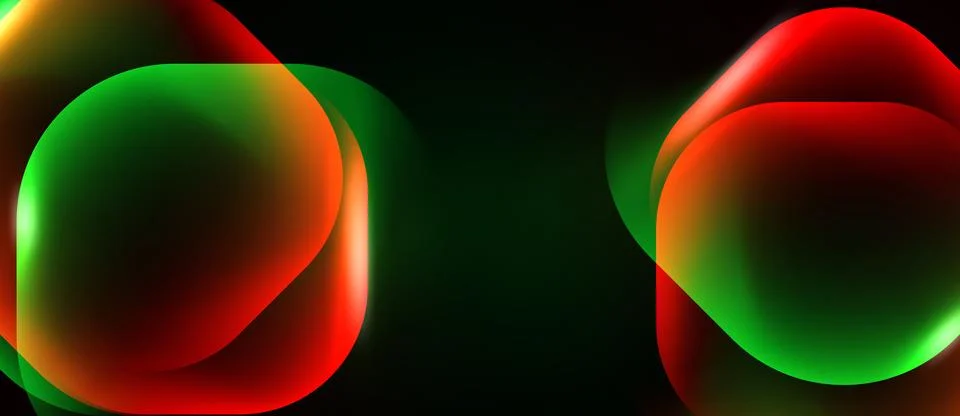 Abstract shapes overlap, creating vibrant red, green gradients. Dark backgrou Stock Illustration