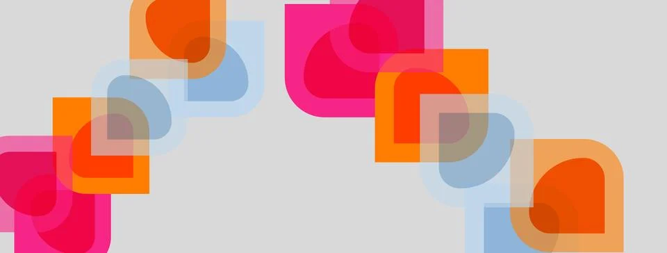 Abstract shapes overlap, creating vibrant color patterns. Pink, orange, blue Stock Illustration