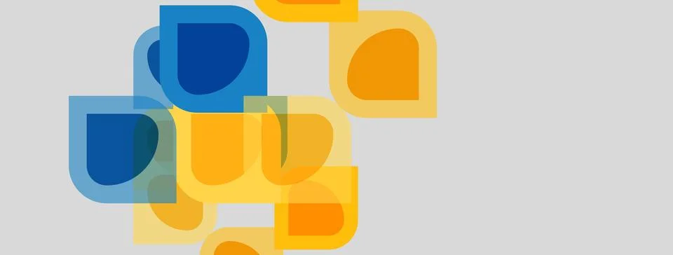 Abstract shapes overlap, creating vibrant visual composition. Blue, yellow, 스톡 일러스트
