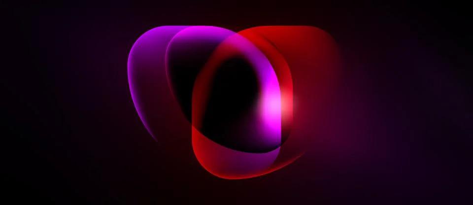 Abstract shapes overlap, creating vibrant red, purple glow. Dark background Stock Illustration