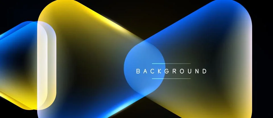 Abstract shapes overlap, creating vibrant blue, yellow gradients. Dark Stock Illustration