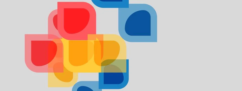 Abstract shapes overlap, creating vibrant color blends. Rounded squares dom.. Stock Illustration