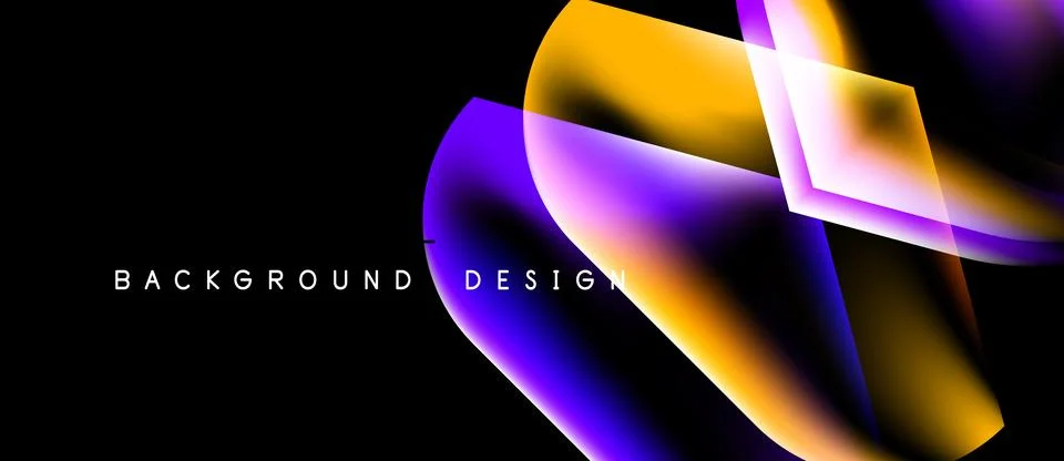 Abstract shapes overlap, creating vibrant color gradients. Background is blac Stock Illustration