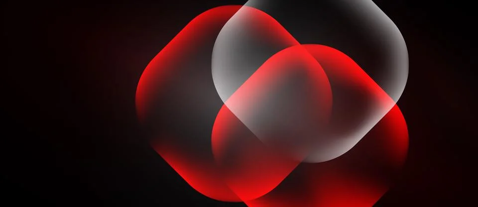 Abstract shapes overlap, creating vibrant red, white gradients. Dark backgrou Stock Illustration