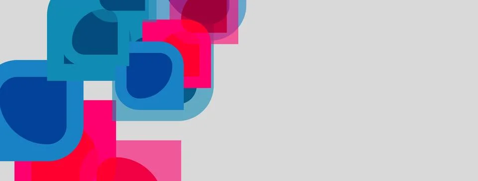 Abstract shapes overlap, creating vibrant color blocks. Blue, pink, turquoise Stock Illustration
