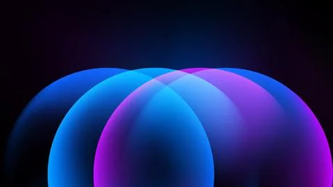 Abstract shapes overlap, creating vibrant blue, purple gradients. Dark Illustration