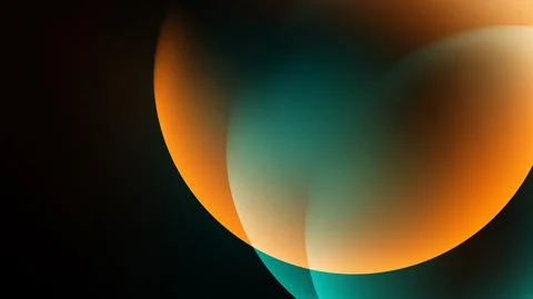 Abstract shapes overlap, creating vibrant orange, teal gradients. Dark Иллюстрация