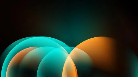 Abstract shapes overlap, creating vibrant teal, orange hues. Dark background Иллюстрация