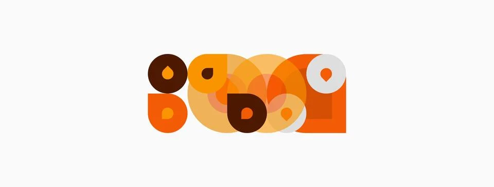 Abstract shapes overlap, creating warm color palette. Circles, squares, Stock Illustration