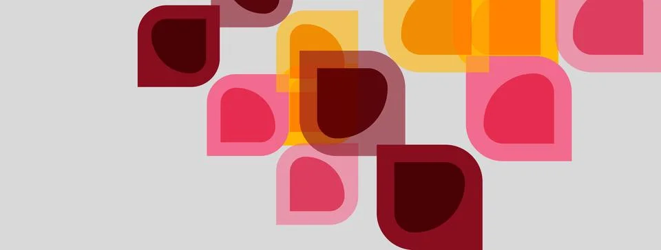 Abstract shapes overlap, creating warm color palette. Rounded squares, Stock Illustration