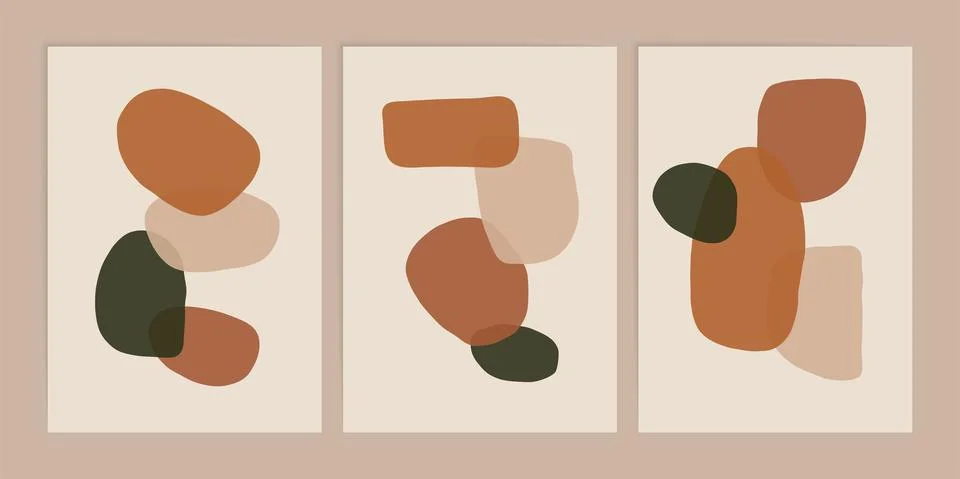 Abstract shapes poster set. Boho contemporary backgrounds bohemian aesthetic Stock Illustration