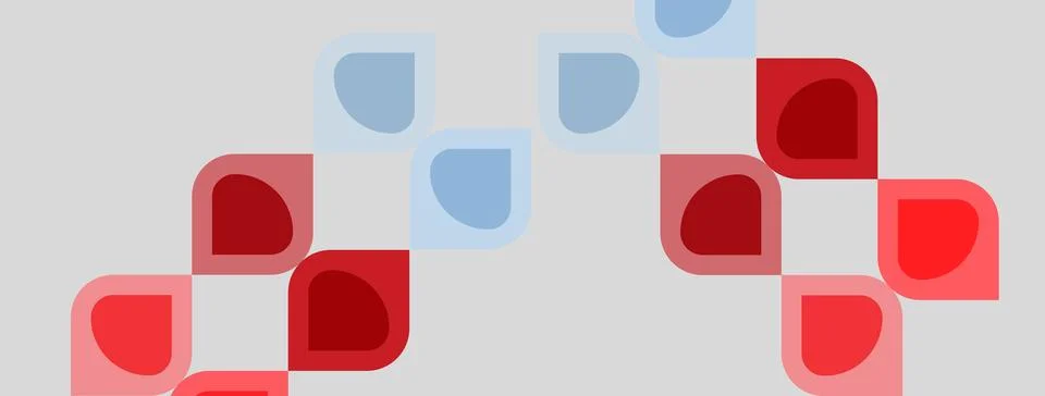 Abstract shapes, red plus light blue, scattered across pale gray background. Stock Illustration