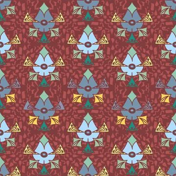 Abstract Shapes Repeat Pattern In Blue, Grey And Maroon 스톡 일러스트