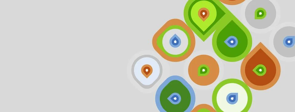 Abstract shapes, rounded forms, muted colors. Background is light gray. Desig Stock Illustration