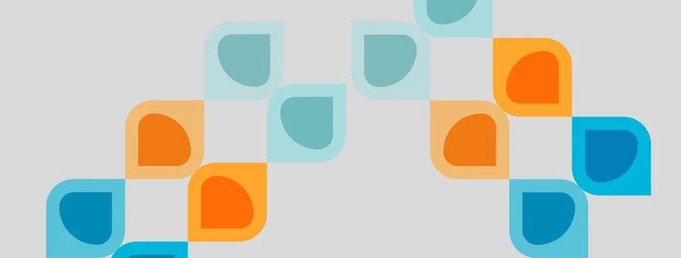 Abstract shapes, rounded squares, blue, orange hues dominate light gray 库存插图