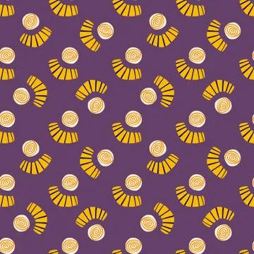 Abstract shapes seamless doodle pattern. Bright design with yellow circles an Stock Illustration