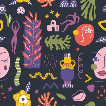 Abstract shapes seamless pattern. Background illustration of flat matisse style イラスト素材