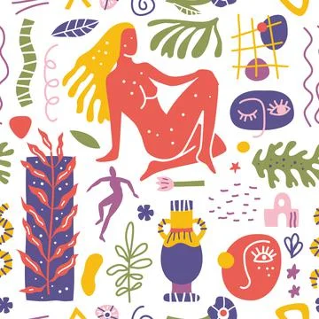 Abstract shapes seamless pattern. Background illustration of flat matisse style Stock Illustration