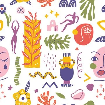 Abstract shapes seamless pattern. Background illustration of flat matisse style イラスト素材