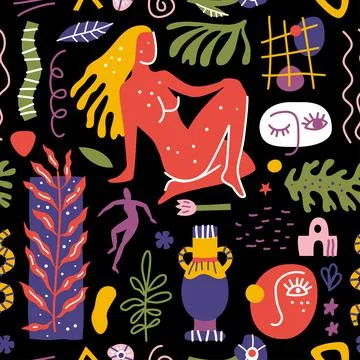 Abstract shapes seamless pattern. Background illustration of flat matisse style Stock Illustration