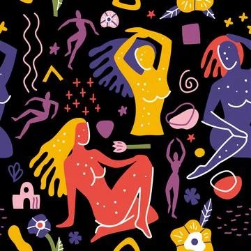 Abstract shapes seamless pattern. Background illustration of flat matisse style Stock Illustration