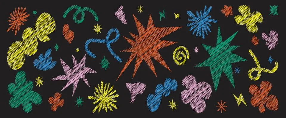 Abstract shapes set with trendy scribble texture. Contemporary aesthetic el.. Stock Illustration