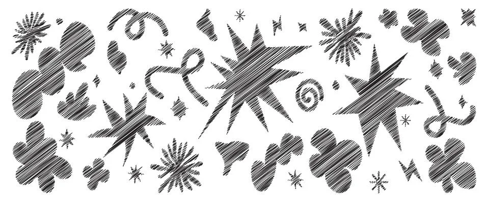 Abstract shapes set with trendy scribble texture. Contemporary aesthetic el.. Stock Illustration