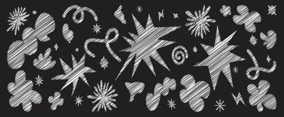 Abstract shapes set with trendy scribble texture. Contemporary aesthetic el.. Stock Illustration