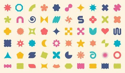 Abstract shapes. Sticker pattern elements, organic flower, star and geometric Stock Illustration