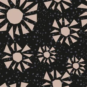 Abstract shapes of triangles and circles on a black background. Night sky, fl Stock Illustration