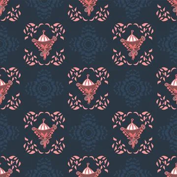 Abstract Shapes Vector Repeat Pattern In Navy And Pink Stock Illustration