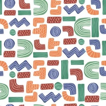 Abstract shapes vector seamless pattern. Zig zag, plus, minus, t symbol, line 스톡 일러스트