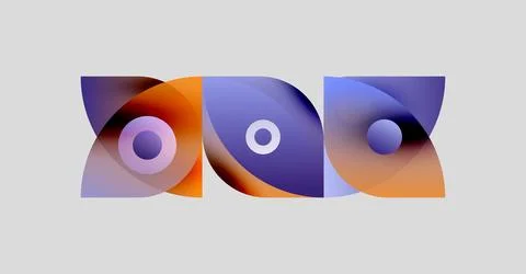 Abstract shapes, vibrant colors, gradient design. Circular elements connect Stock Illustration